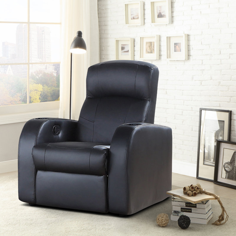 ArAgon Upholstered Home Theater Seat with Cup Holder