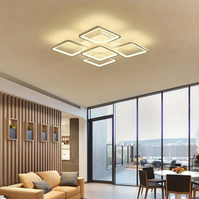Modern Dimmable LED Ceiling Light With Remote Control, 23.6" Flush Mount, 5-Square Acrylic Design For Living Room, Kitchen, Bedroom - 3000K To 6000K Adjustable Lighting, Sleek Metal Frame, Pre-Wired, Easy Installation, Ceiling Lights For Home