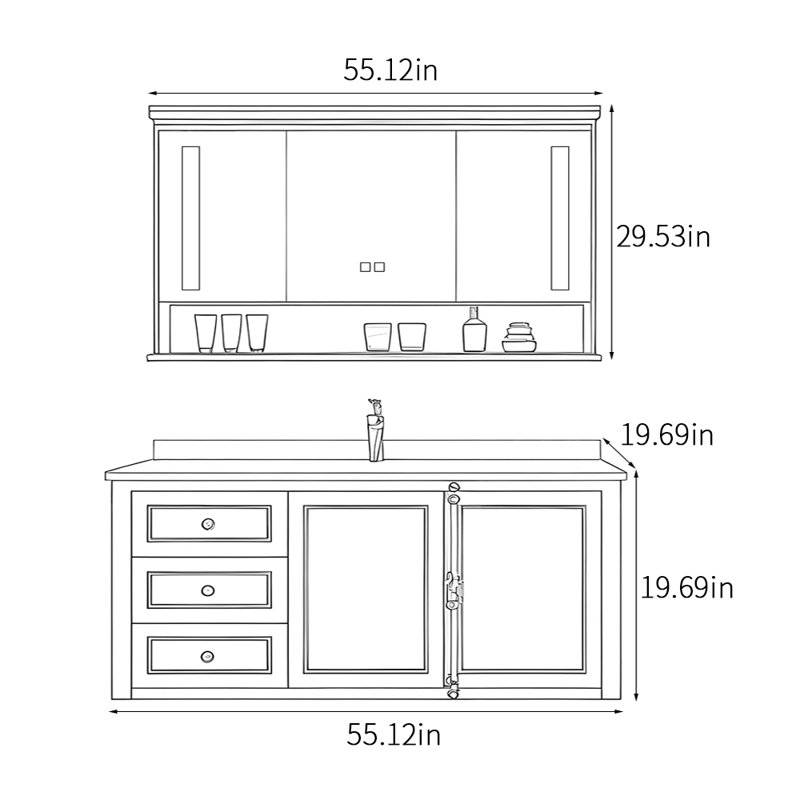 Armoire de salle de bain à la française, Noir, noir, noir, noir, H 19,69 po x l 55,12 po x P 19,69 po