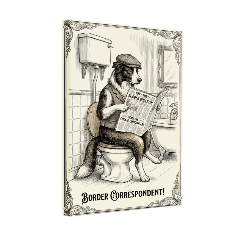 Bath & Laundry Dog lisant le journal sur la toilette, Toile tendue, Ne s’applique pas, H 18 po x l 12 po