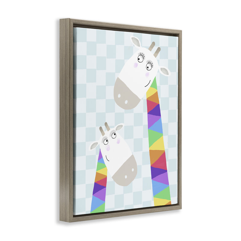 Rainbow Geometric Giraffe Floating Frame, design by Carla Daly, 21" H x 17" W, Montalcino Elm Floater Frame