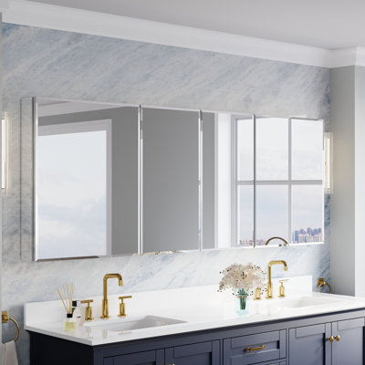80''W X 30" H Recessed or Surface Mount Bathroom Mirror Beveled Medicine Cabinet  With Adjustable Glass Shelves