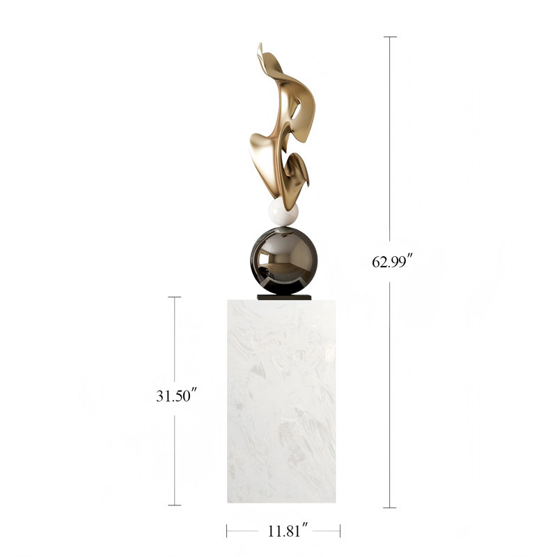 62.99"Modern Geometric Electroplated Art Sculpture, White/Gold/Black