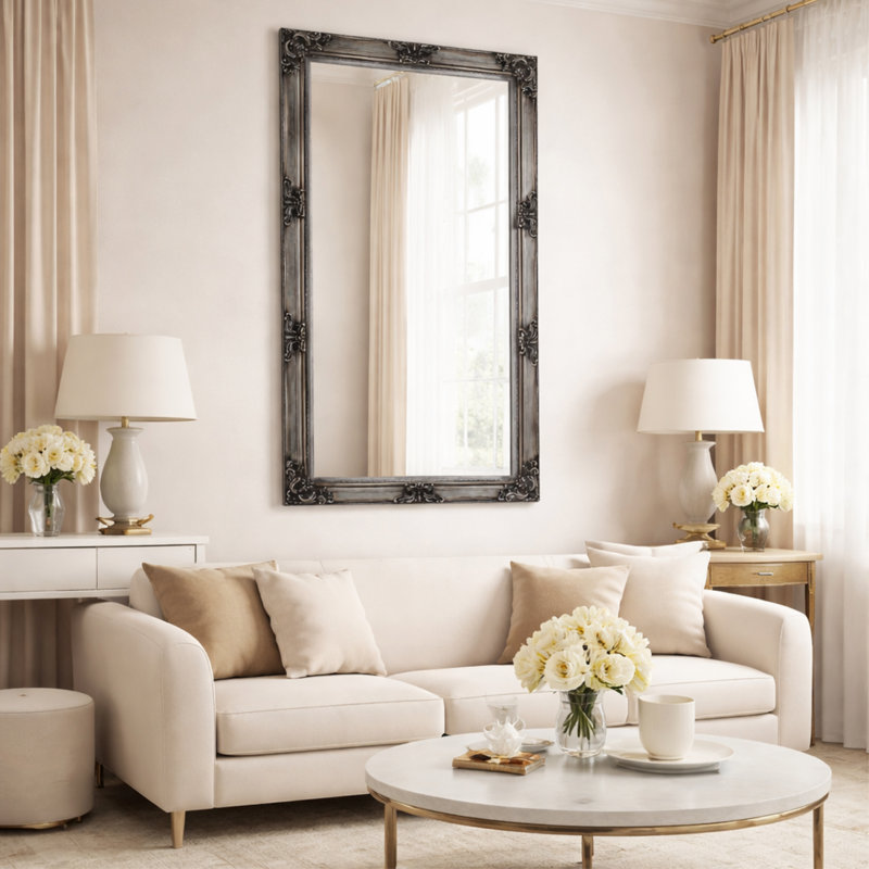 Solid Wood Rectangle Mirror, Silver