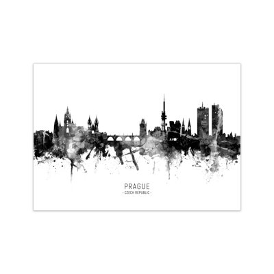 Prague Czech Republic Skyline Black White City Name by Michael Tompsett - Print