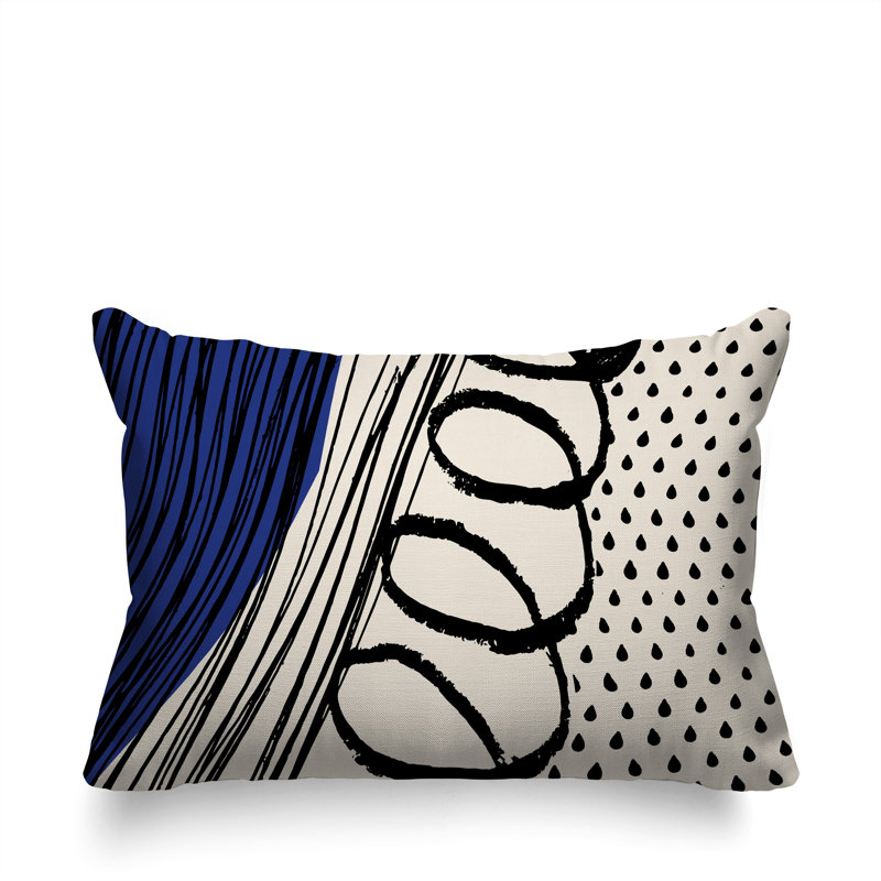 Oreiller rectangulaire réversible intérieur / extérieur Toba, H 14 po x l 20 po, Bleu marine / noir / blanc cassé