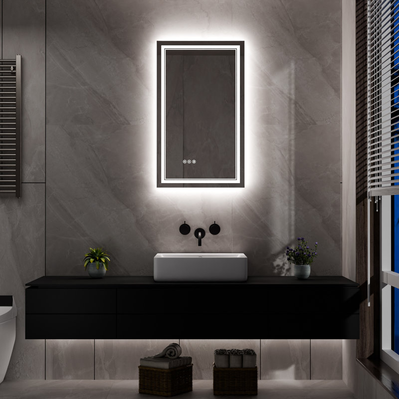 Miroir de salle de bain surdimensionné sans cadre à DEL, bande de lumière à DEL double à l'avant et à l'arrière, luminosité sans faille et réglage CCT, désembueur d'arrêt automatique de 60 minutes, mémoire de mise hors tension, miroir à une plaque à câblage double homologué ETL