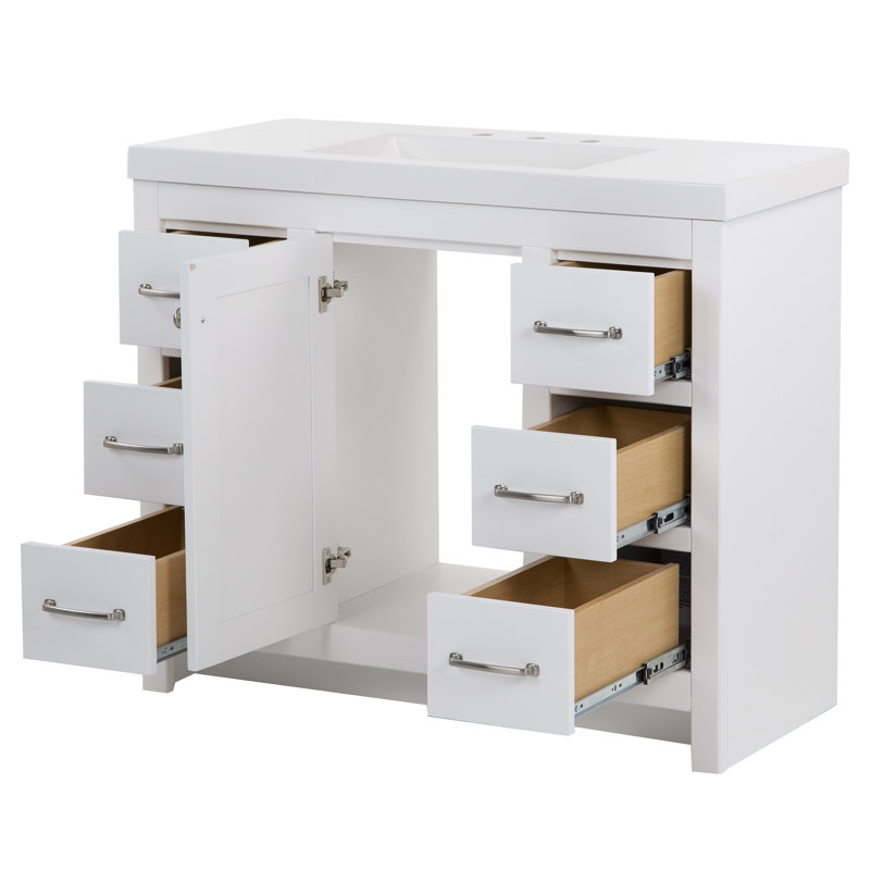 Meuble-lavabo simple 42,5 po avec plateau en marbre de culture, Blanc
