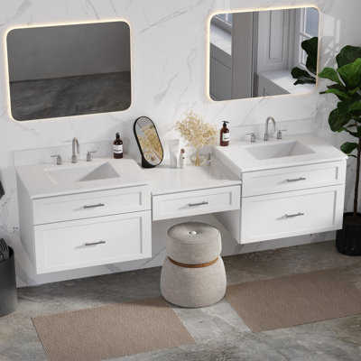Ensemble de meuble-lavabo mural flottant double 84 po avec comptoir Carrara Disar