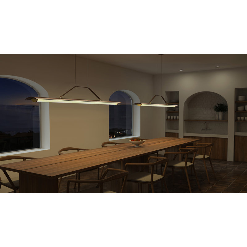 Penna Linear LED Pendant, 7.7" H x 64.5" W x 2.3" D, 2700K Warm White Bulb Temp, 277V, Brass/ Dark Walnut