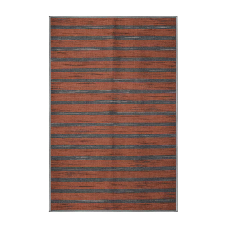 Tapis brun à rayures horizontales lavable à la machine, Rectangle 4pi x 6 pi