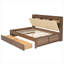 Lit de jour en bois avec tablettes de rangement rembourrées, ports USB et 2 tiroirs-106847948