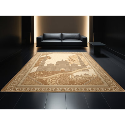 Tapis moelleux moelleux moelleux de couleur beige et beige à motif de mosquée Sheik Zayed Fairbanks