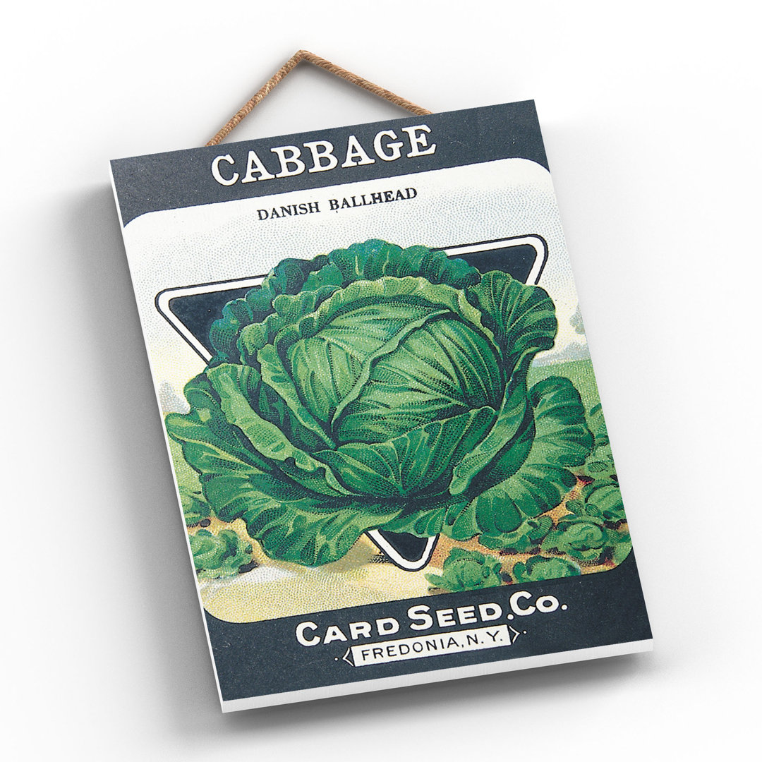 Card Seed Co Cabbage Vintage Retro Poster Design On Wooden Plaque