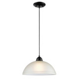 Luminaire suspendu 1 lumière en noir avec verre gravé à l'eau-forte