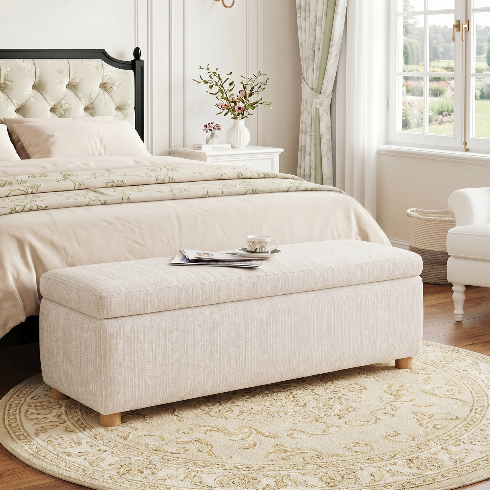 57" Bedroom Bench, Beige