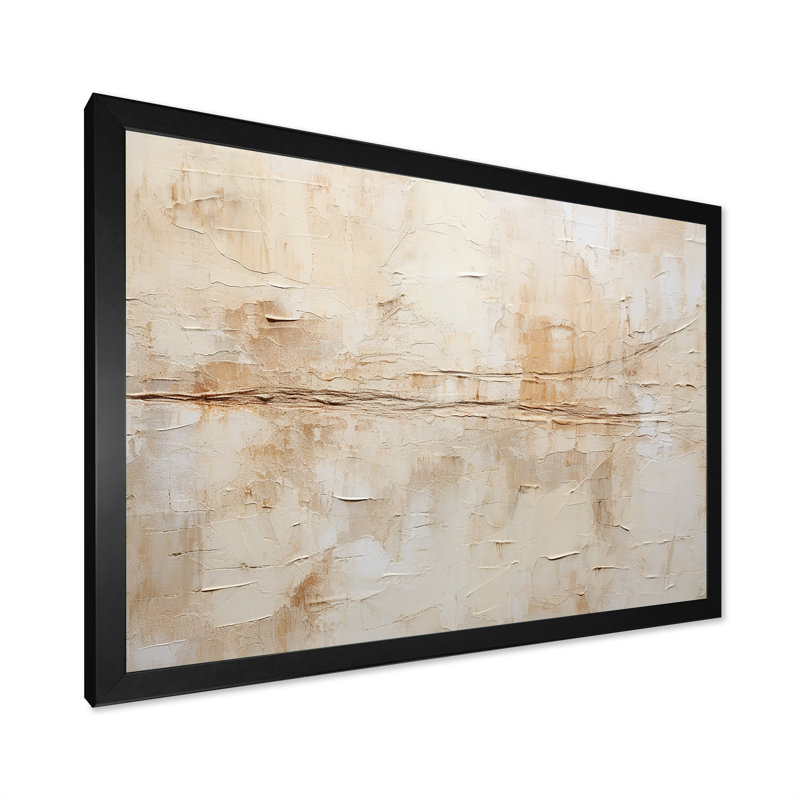 Beige et blanc, minimalisme intemporel - peinture abstraite, art mural, H 12 po x l 20 po x P 1 po, Cadre simple noir