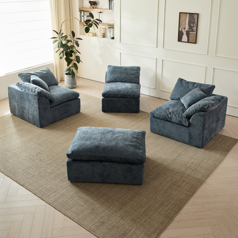 Canapé modulaire désossé de 109 po pour le salon, canapé convertible en forme de L sans siège avec repose-pieds, canapé surdimensionné et confortable surdimensionné en chenille, canapé modulaire 3 places