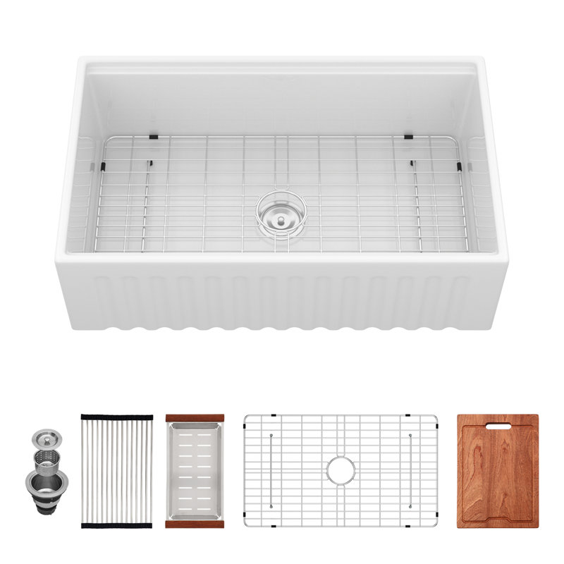 Évier de cuisine 33 "blanc 33 po x 20 po x 10 po en porcelaine blanche
