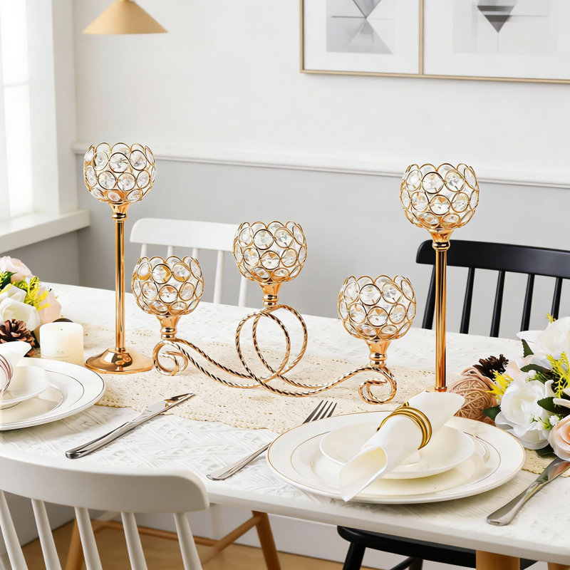 Ensemble de porte-bougie de luxe en cristal et métal, pièce maîtresse élégante pour table de mariage, Noël et décoration intérieure