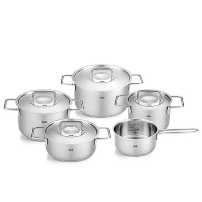 Batterie de cuisine en acier inoxydable 9 pièces avec couvercles en métal Fissler® Pure Collection