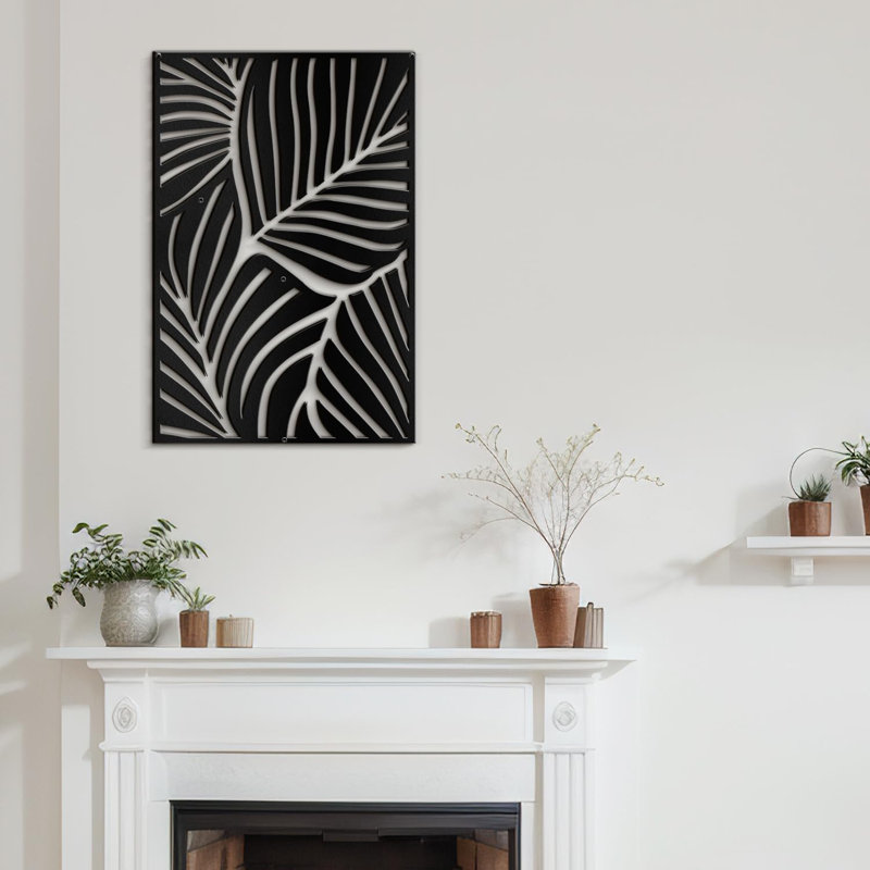 Abstrait feuille de palmier à motif mural moderne abstrait décoratif décoratif à suspendre en métal, Noir