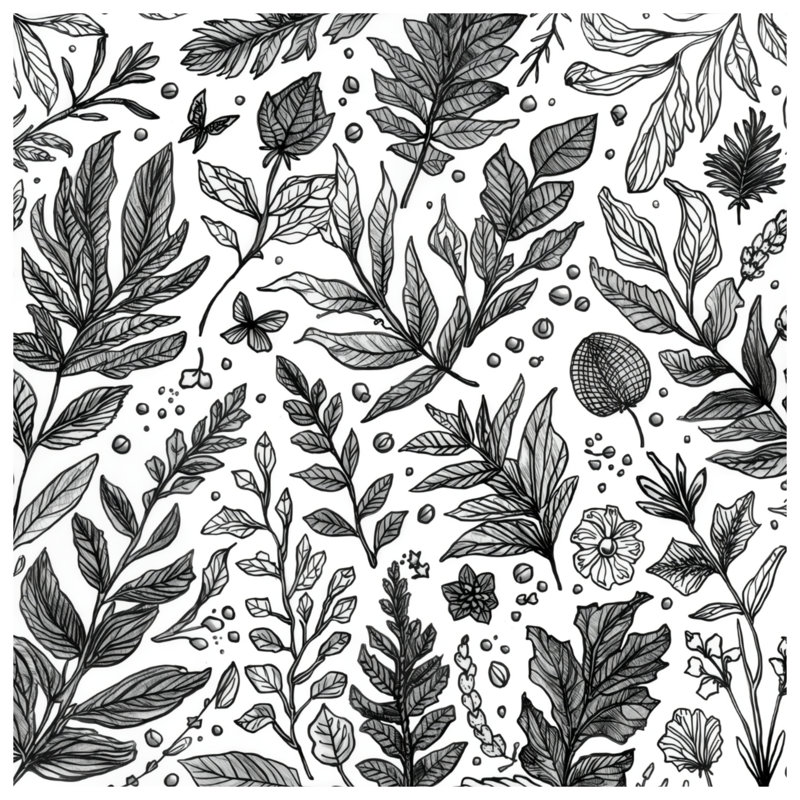 Tapisserie murale «Black Botanical Illustration» - décoration murale botanique, H 50 po x l 60 po avec 4 œillets