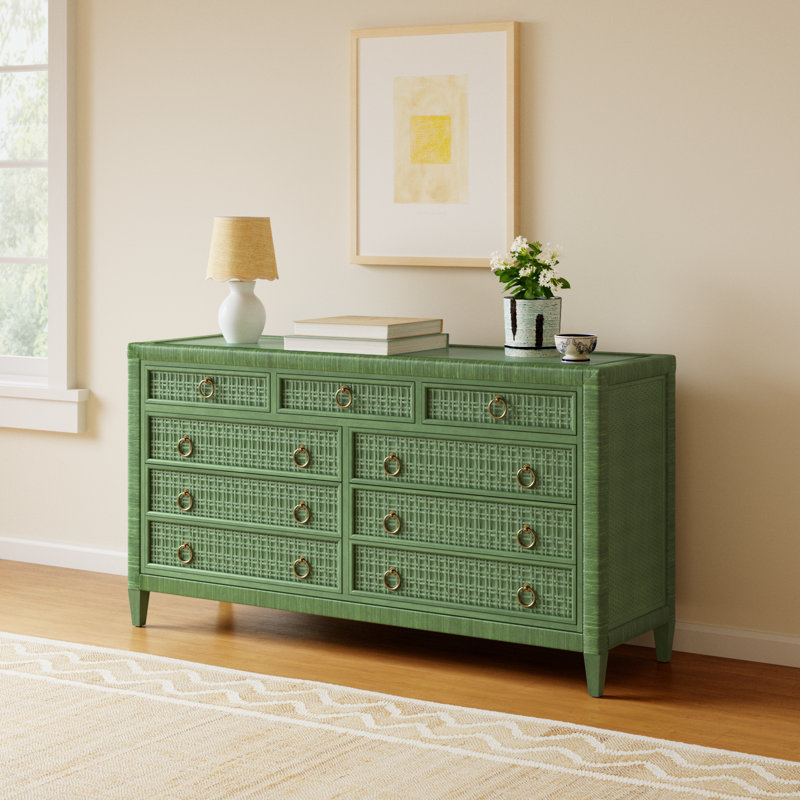 Monterey 9 Drawer 64'' W Dresser, Celery, Yes, Brass