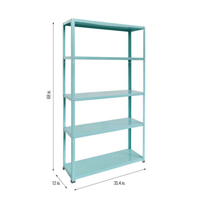 Turquoise Adjustable Steel 5-Shelf Bookcase