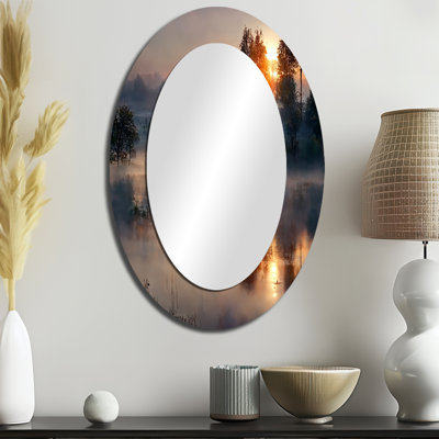 Miroir mural Morning Fog Over The Lake Sunset III - jaune