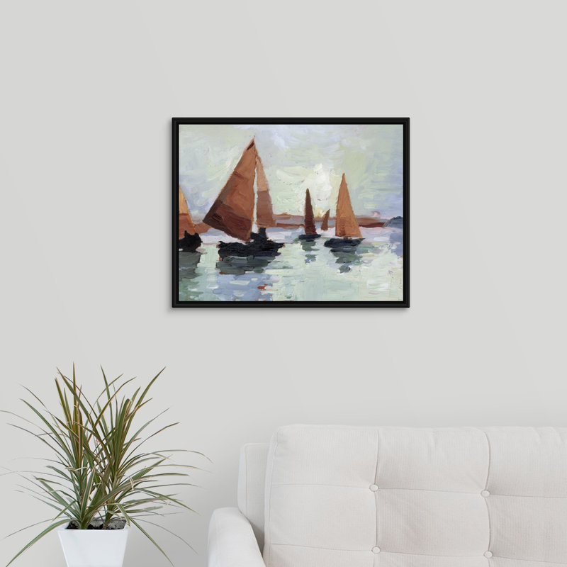 «Sunset Harbor I», peinture sur toile, Cadre flottant noir, H 17,7 po x l 21,7 po x P 1,75 po