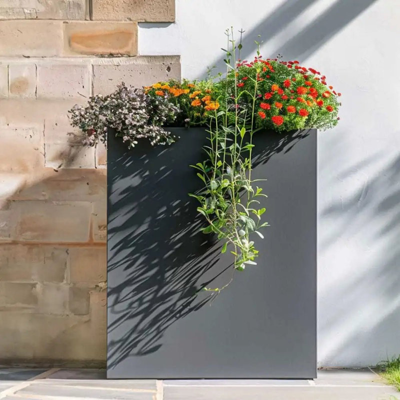 Reny Galvanised Zinc Trough Planter, Grey, 90cm H x 75cm W x 90cm D