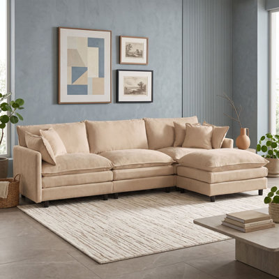 L-Shaped Sectional Sofa with Movable Ottoman