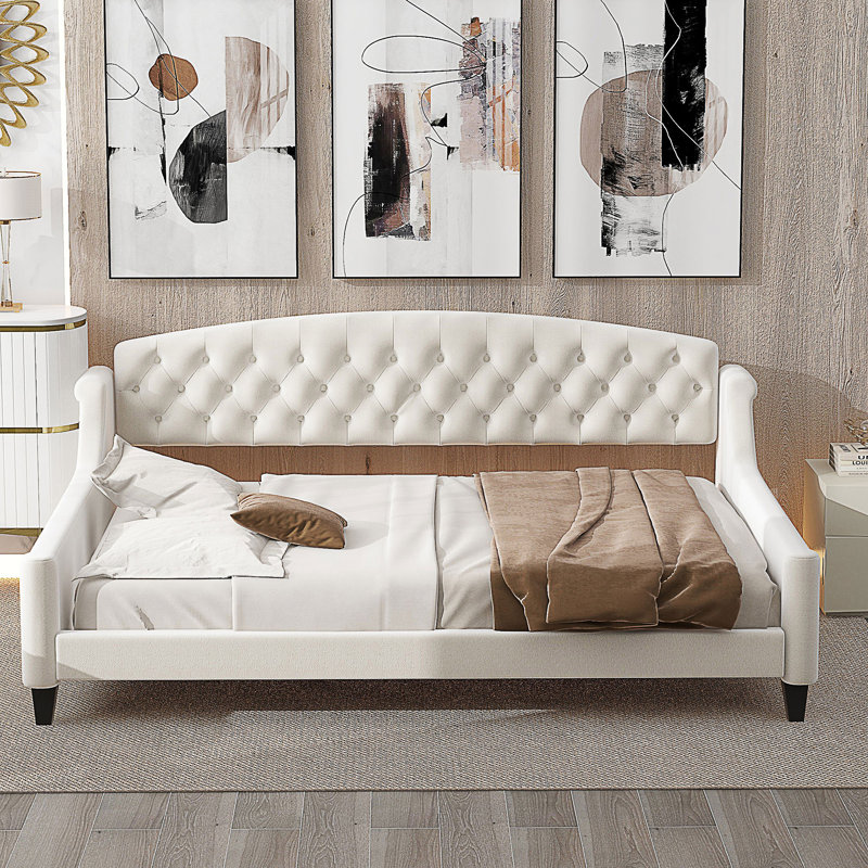 Modern Luxury Tufted Button Daybed, Beige, Full
