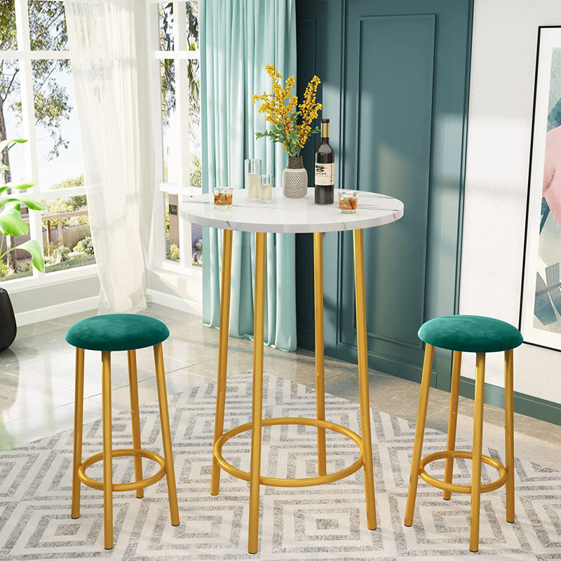 Tadeo Dining Set, White, Gold, Green/Gold