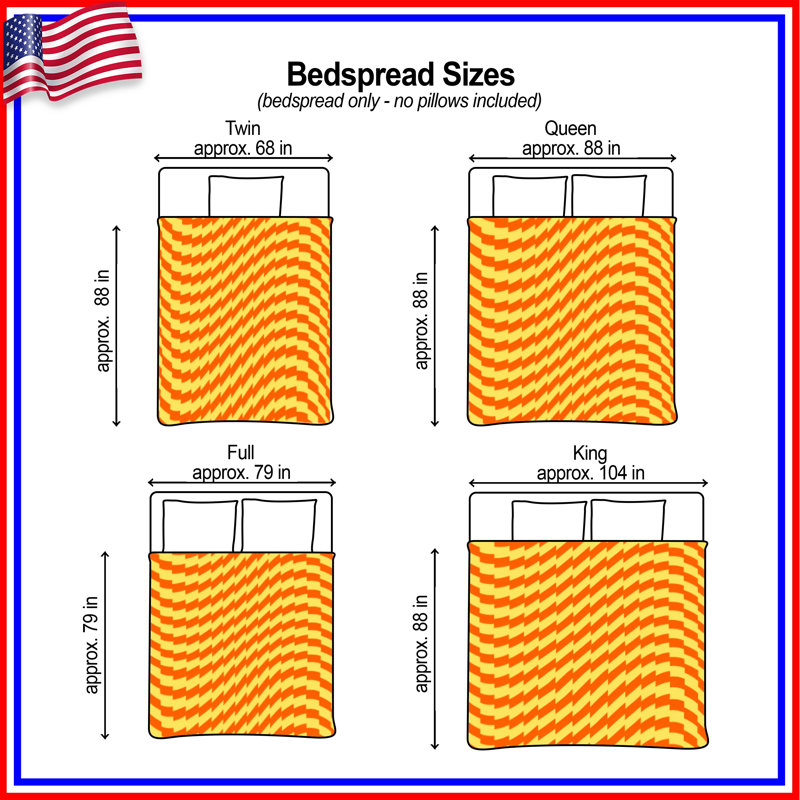 Couvre-lit matelassé jaune zigzag orange toutes tailles, Full / Double