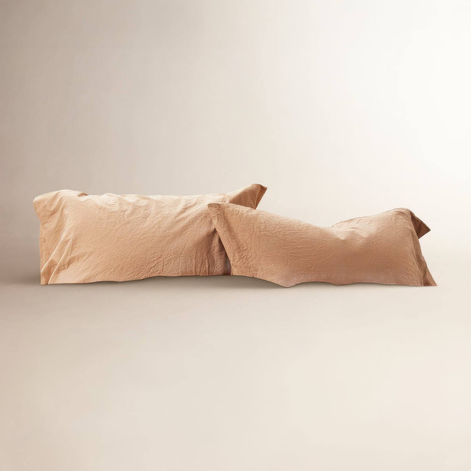 Crinkled 100% Cotton Percale Pillowcase - Set of 2, King Pillowcase, Ginger