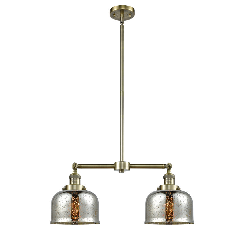 Large Bell 8" - 2 Light 21" Island Light, Antique Brass, No Bulb Included, Clear Deco Swirl
