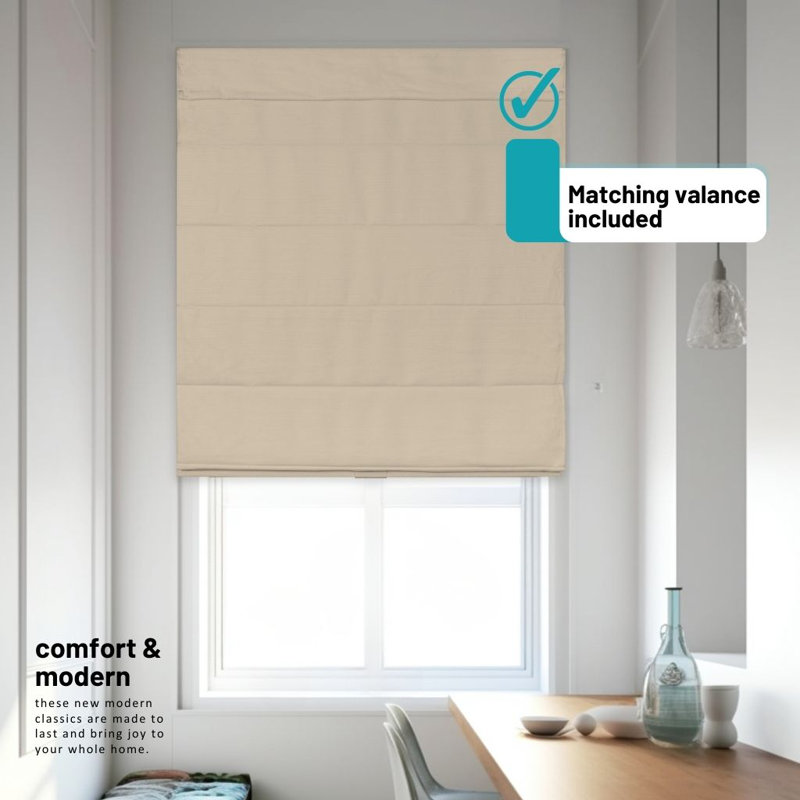 Room Darkening Roman Shade, 23"W x 64"L, Khaki