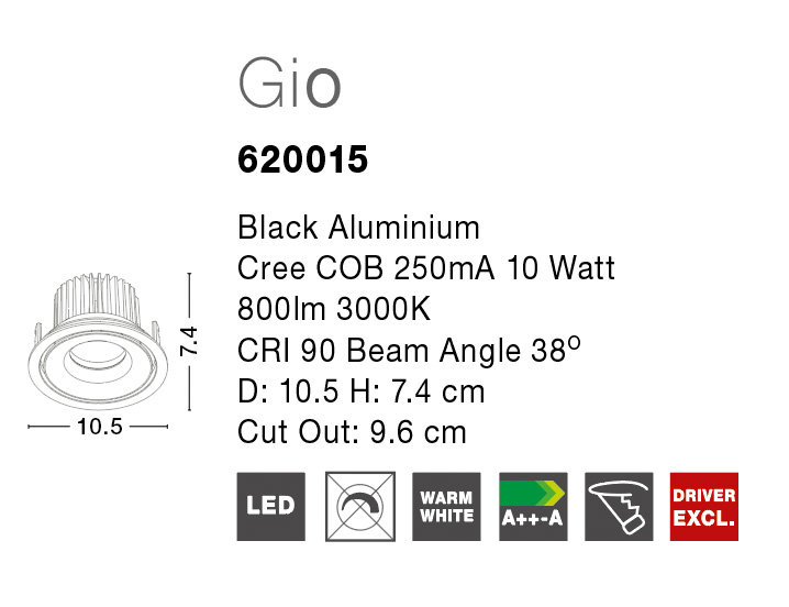  10.5cm LED Retrofit Downlight, Black/Black