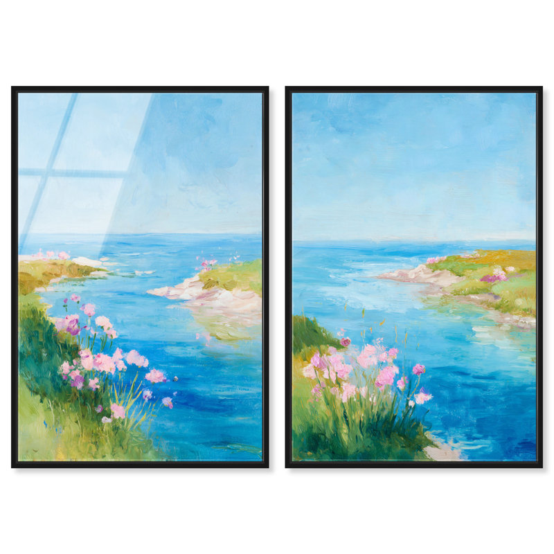 Ensemble de décoration murale bord de mer Coastal Breeze Duo par Art Remedy, cadre noir, 24 x 36, H 37 po x l 25 po