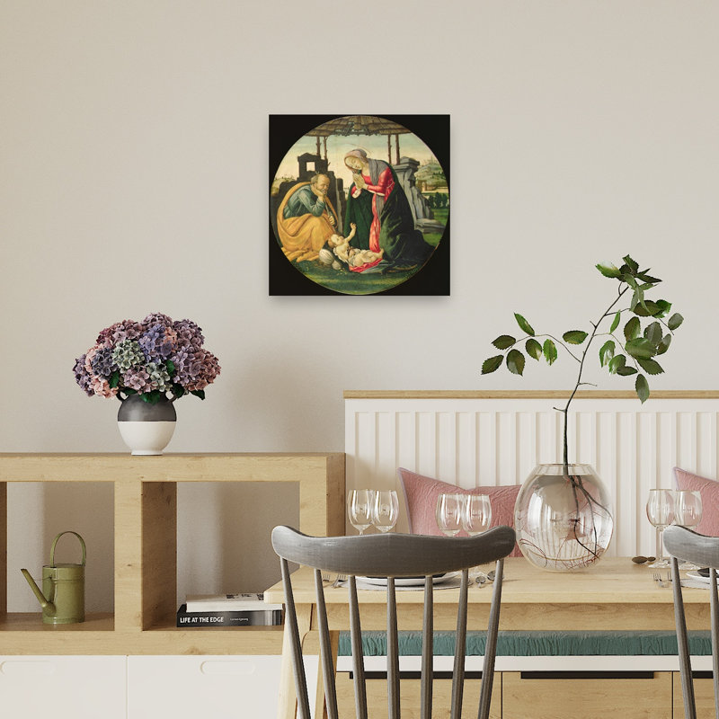 Tableau abstrait contemporain représentant la Sainte Famille, H 18 po x l 18 po