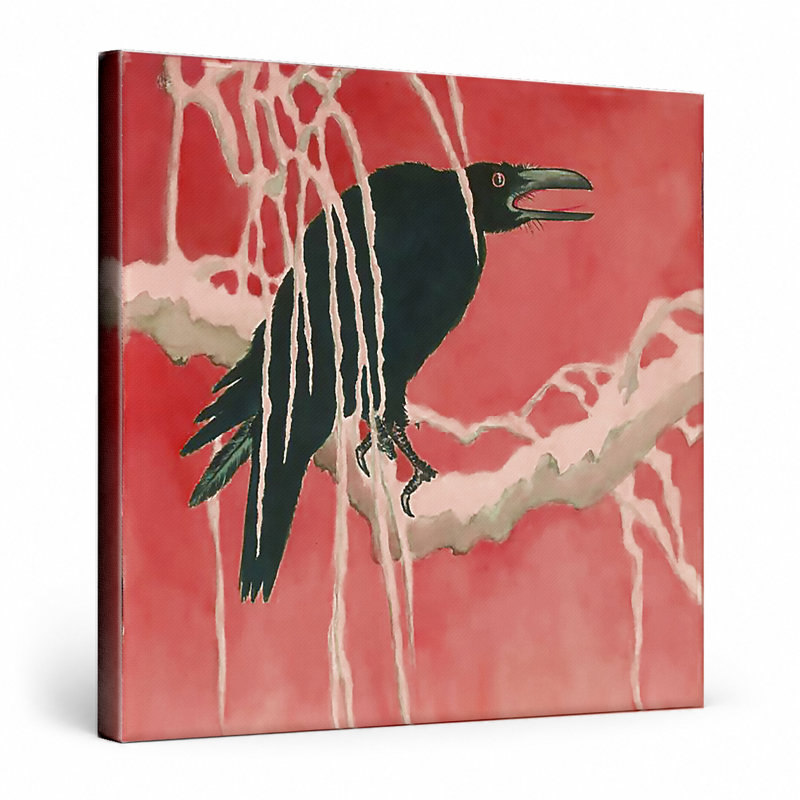 Corbeau sur une branche - art mural carré sur toile, 32" W x 32" H