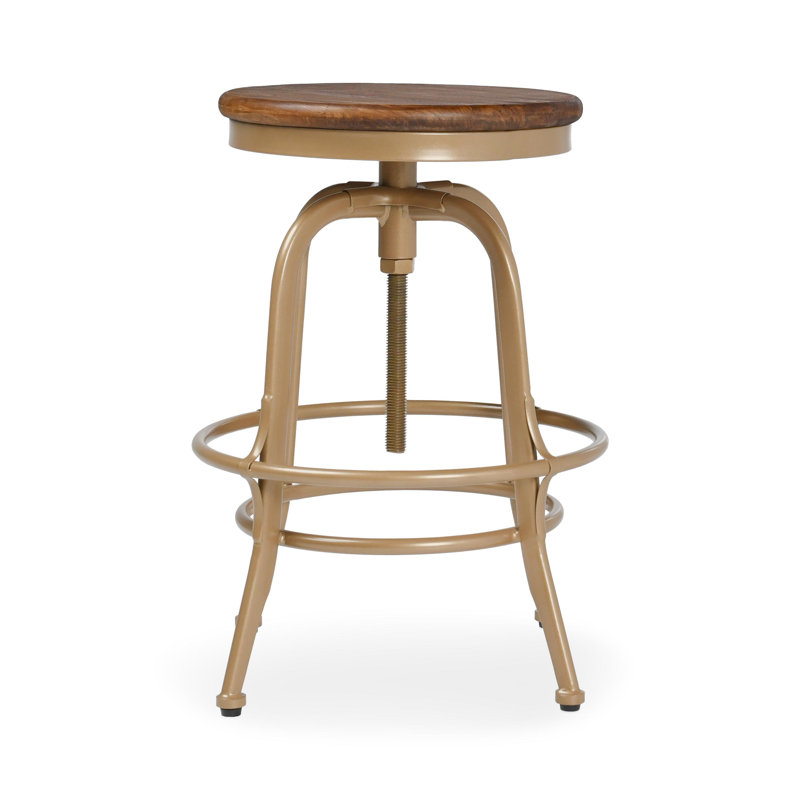 Swivel Solid Wood Adjustable Height Stool, Bronze