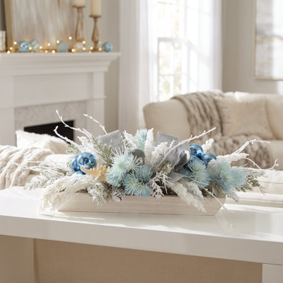 Holiday Centerpiece with Thistle, Ornaments and Starfish