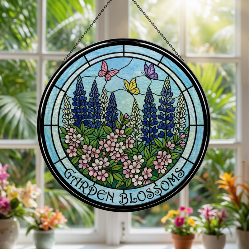 Panneau de vitrail 12 "H Garden Blossoms, H 12 po x l 12 po