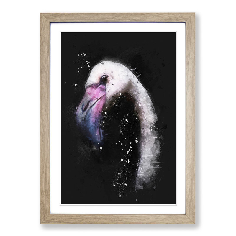 A Pink Flamingo Bird - Picture Frame Graphic Art Print, Oak Framed, 63cm H x 45cm W x 2cm D