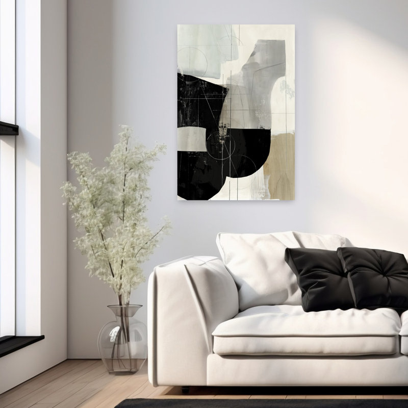 Noir jais I, art géométrique abstrait, H 36 po x l 24 po