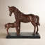 Cole And Grey Ceramic Mom And Baby Horse Sculpture With Black Rectangle Base