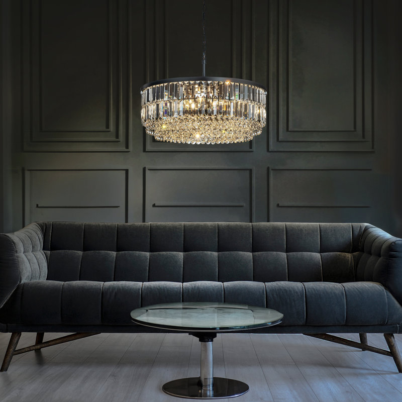 Bythwood 5 - Light Modern Glam Crystal Drum Chandelier for Bedroom, Matte Black